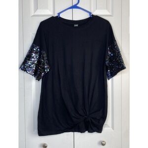 Wild Fable Blouse Oversized T-Shirt Iridescent Sequins Knotted Front NWT Sz Med